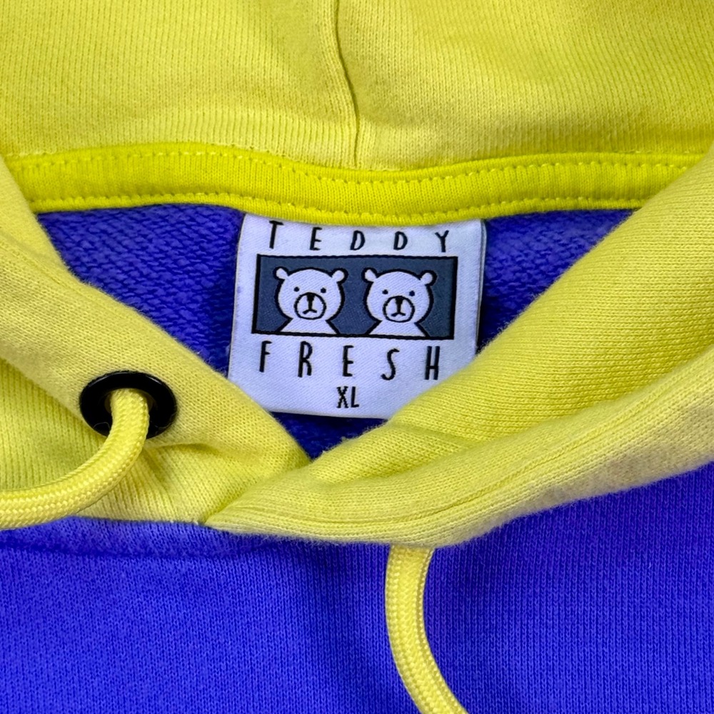 Teddy Fresh Colorblock Hoodie XL Purple Yellow Multicolor Streetwear Pullover - Picture 3 of 8
